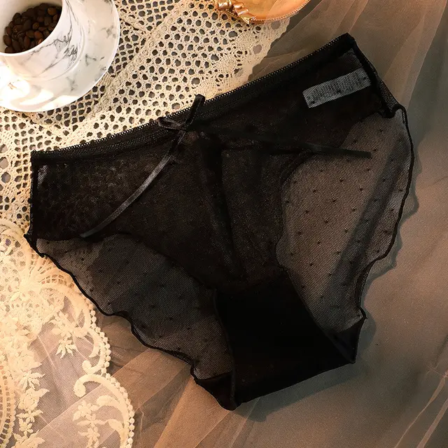 Transparent Underwear Confused Mesh Hot Lace Bow Ruffled Classic Briefs Black - Shop at LoveMi