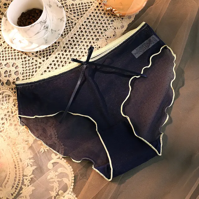 Transparent Underwear Confused Mesh Hot Lace Bow Ruffled Classic Briefs Blue - Shop at LoveMi