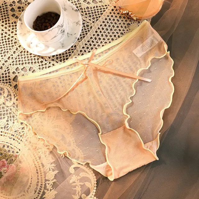 Transparent Underwear Confused Mesh Hot Lace Bow Ruffled Classic Briefs Skin Color - Shop at LoveMi