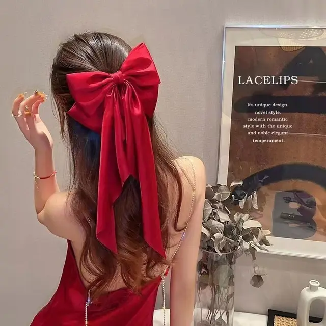 French Gentle Graceful Satin Oversized Bow Ribbon Hairpin 0652 Red - Shop at LoveMi