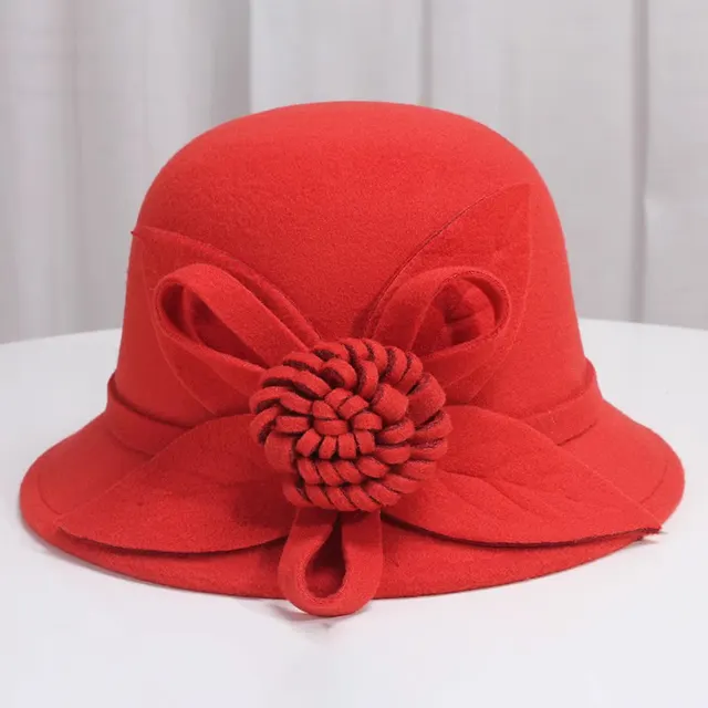 Korean Style Autumn And Winter Women's Woolen Hat Flowers British Retro Fisherman Basin Hat Orange - Shop at LoveMi