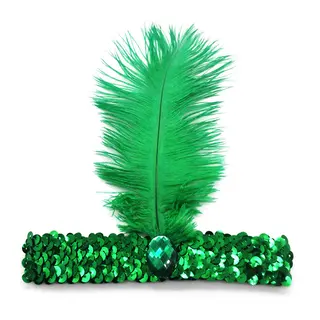 Ostrich Hair Sequined Diamonds Headband - Green