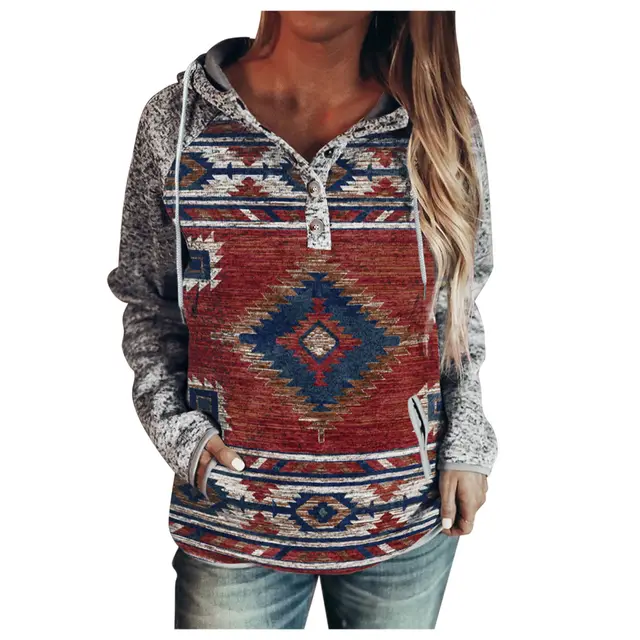 Autumn And Winter Leisure Printed European And American V neck Hooded Color Sweater Sq8020 - Shop at LoveMi
