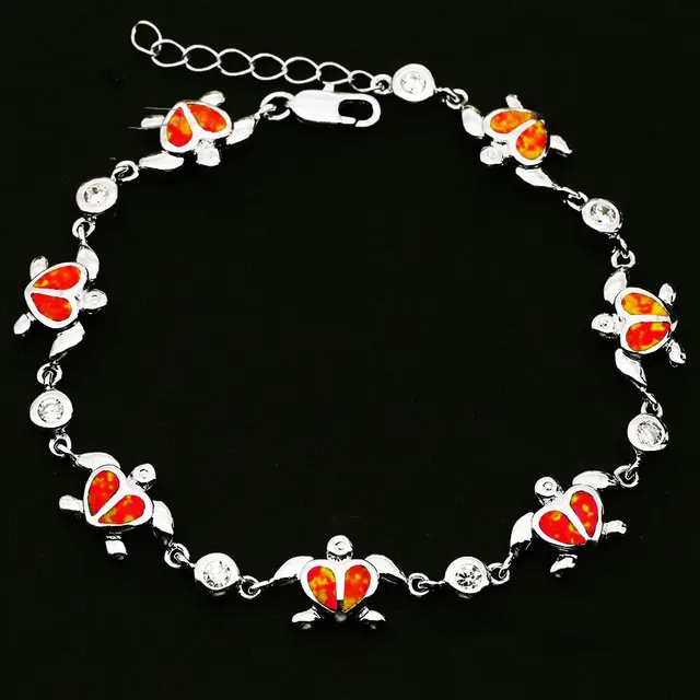 Silver Bracelet Classic Fashion Inlaid Opel OPAL Turtle Bracelet Red - Shop at LoveMi