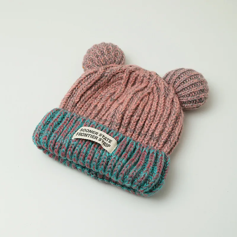 Mixed Color Knitted Ears Earmuffs Hat Women's Autumn And Winter Warm Sweet Cute - Pink