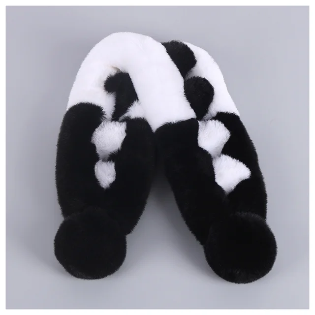 Double Sided Fur Eco friendly Fur Scarf Black And White Color Blocking - Shop at LoveMi
