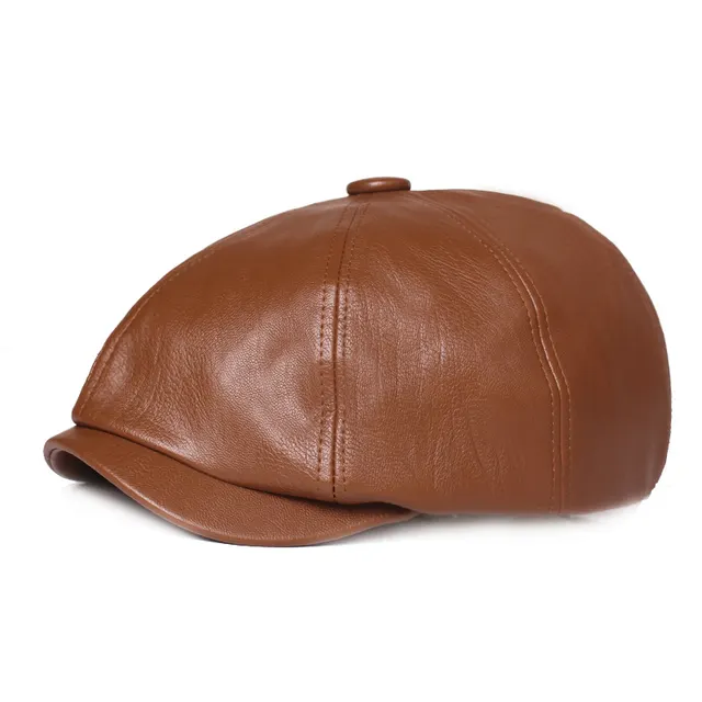 Leather Octagonal Cap Women's Retro Brown - Shop at LoveMi