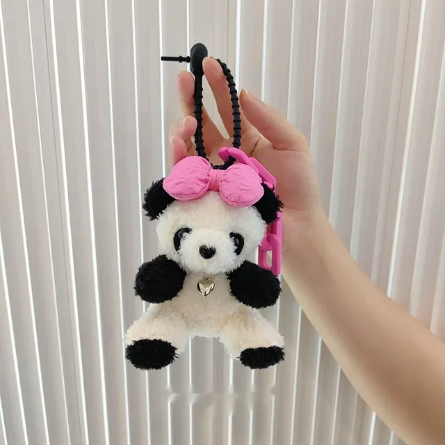 Panda Cute Plush Pendant Car Keychain Rose Red Knot One K377 - Shop at LoveMi