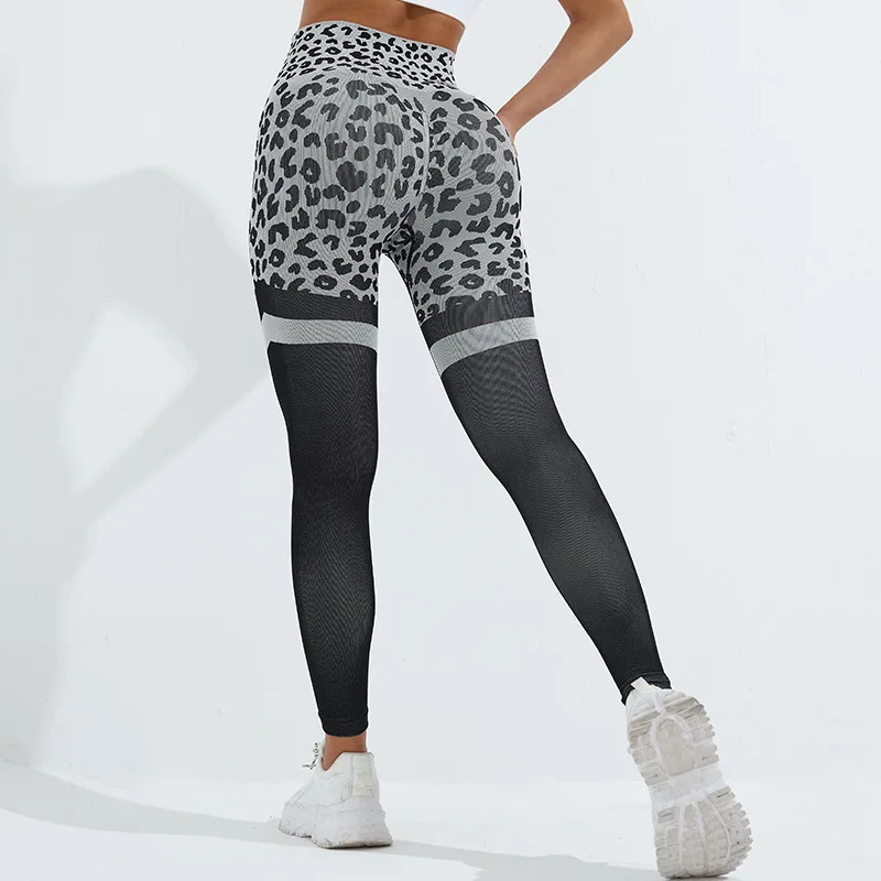 Women's Fashion Leopard Print Peach Hip Fitness Pants Black - Shop at LoveMi