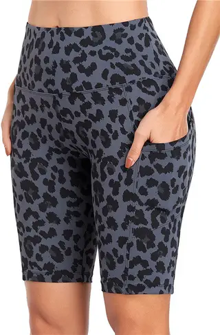 Women's Fashion Printed Short Lifting Arm Base Shorts - Leopard Print Black