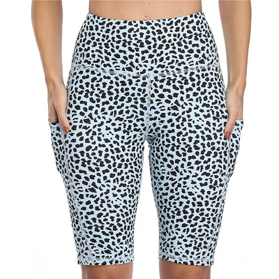 Women's Fashion Casual Leopard Print Printed High Waist High Stretch Yoga Pants Leopard Print Light Blue - Shop at LoveMi