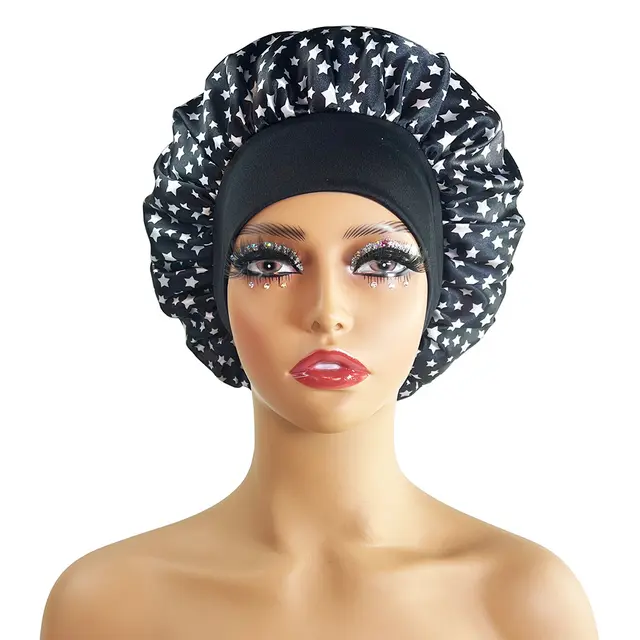 Wide brimmed Satin Printing Nightcap Beauty Shower Cap Stretch 10873Style - Shop at LoveMi