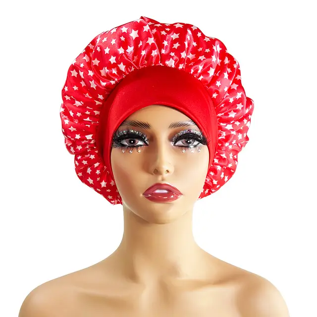 Wide brimmed Satin Printing Nightcap Beauty Shower Cap Stretch 10877Style - Shop at LoveMi