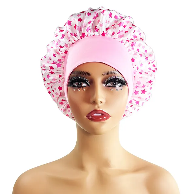 Wide brimmed Satin Printing Nightcap Beauty Shower Cap Stretch 10880Style - Shop at LoveMi