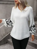 European And American Solid Color Pattern Fashionable Knitted Sweater - White