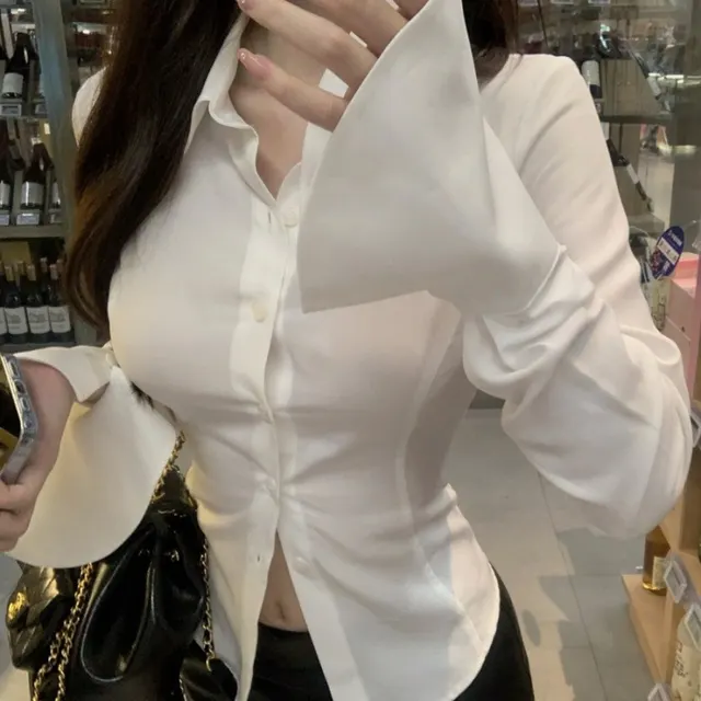 Waist Trimming Shirt Women's Slim Fit White - Shop at LoveMi