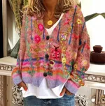 Christmas Abstract Printing Casual Cardigan Sweater - Color1