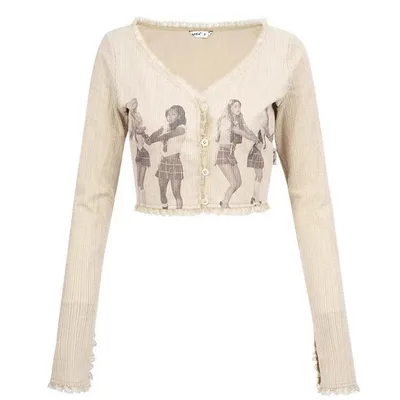 AutumnIns Personality Street Eye Print Slim Mesh T shirt Beige - Shop at LoveMi