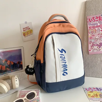 Women's Middle School And College Students Contrast Color Japanese Minority Large Capacity Backpack Simple Orange - Shop at LoveMi