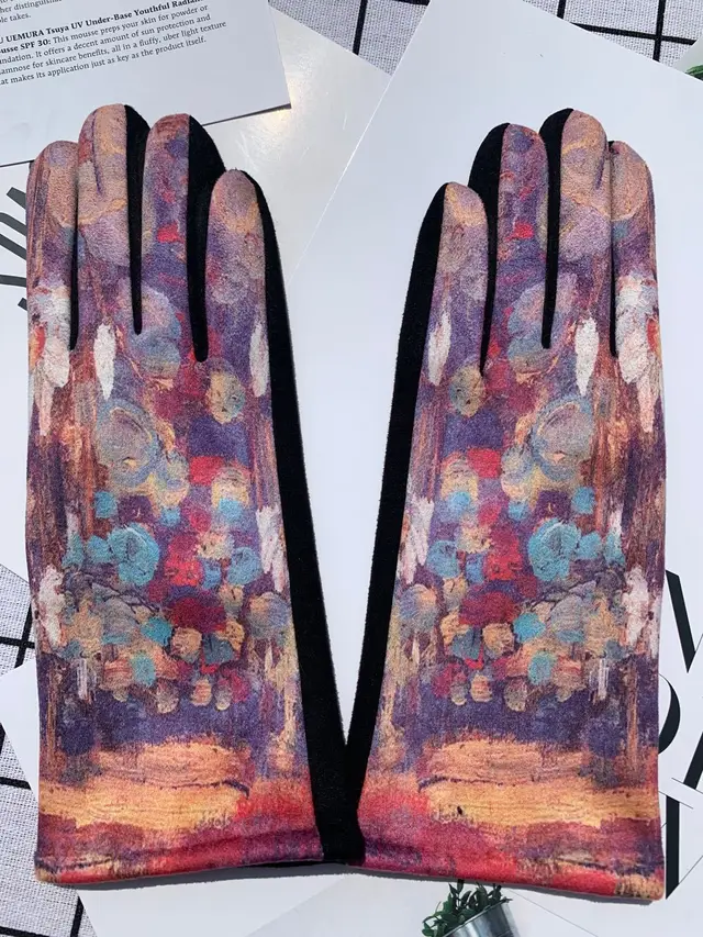 Autumn And Winter Fashion Trends Oil Painting Gloves AB Suede Pattern 9 - Shop at LoveMi