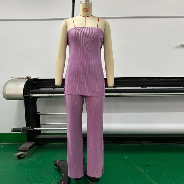 Slim Top Casual Trousers Solid Color Two piece Set Purple - Shop at LoveMi