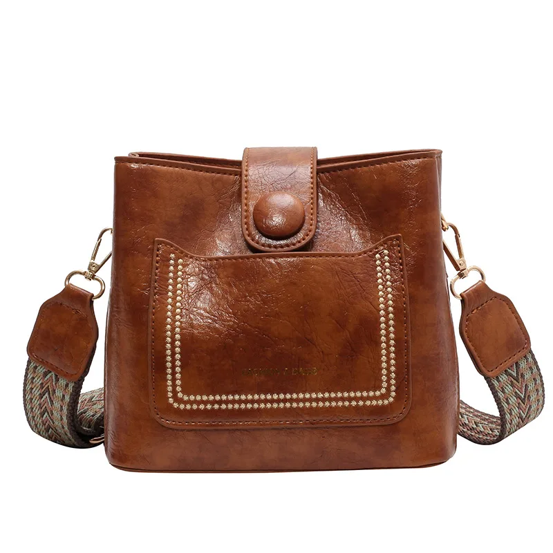 Women's Fashion Retro Color Widened Ribbon Shoulder Messenger Bag Brown - Shop at LoveMi