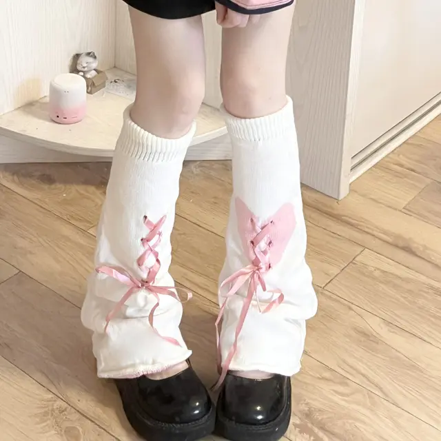 Leg Warmer Lolita Bow Hollow Out Pile Style Foot Sock Light Pink Foot Sock - Shop at LoveMi