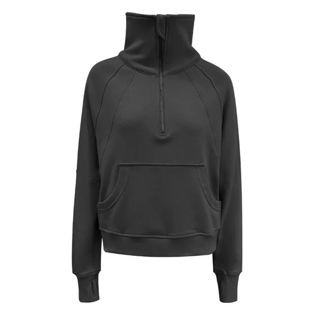 Women's High Collar Warm Thin Velvet Zipper Outerwear Sweater Elegant Black Coat - Shop at LoveMi