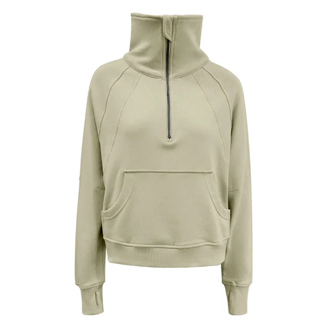Women's High Collar Warm Thin Velvet Zipper Outerwear Sweater Laurel Leaf Green Coat - Shop at LoveMi