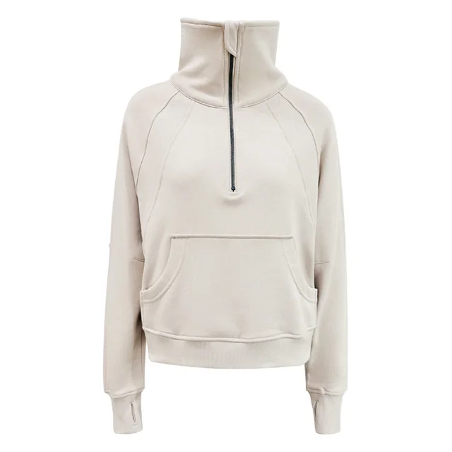 Women's High Collar Warm Thin Velvet Zipper Outerwear Sweater Vanilla White Coat - Shop at LoveMi