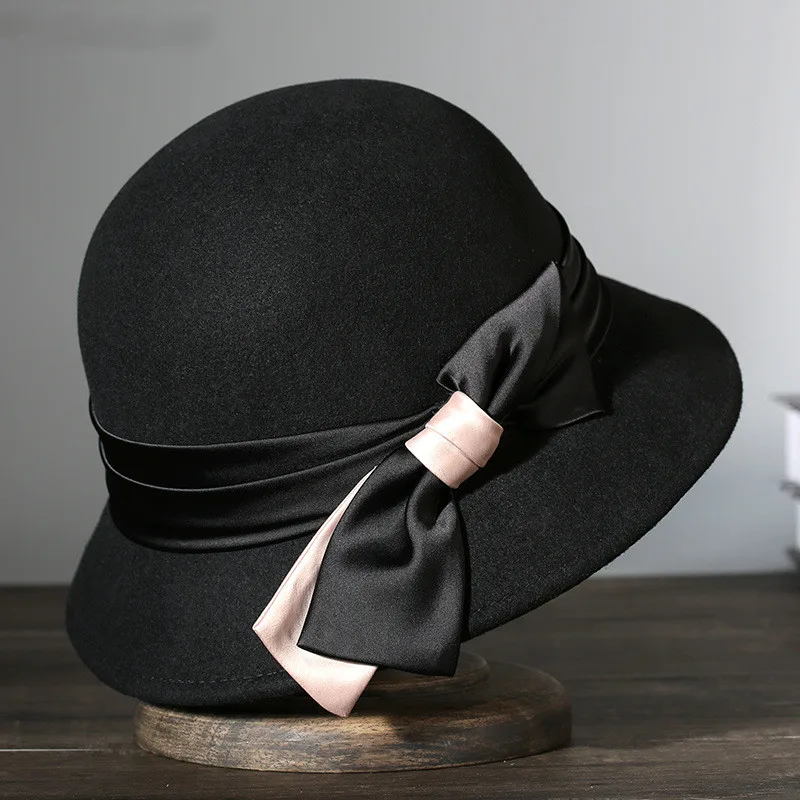 Japanese Black Retro Easy Matching Wool Warm Bucket Hat Black - Shop at LoveMi