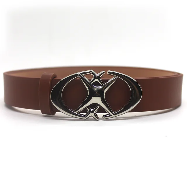 Original Design Double Crescent Moon Cross Star Buckle Belt Camel - Shop at LoveMi