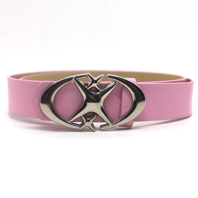 Original Design Double Crescent Moon Cross Star Buckle Belt Pink - Shop at LoveMi