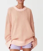Popular Contrast Colour Bright Loose Long Sleeve Pullover Sweater - Lotus Root