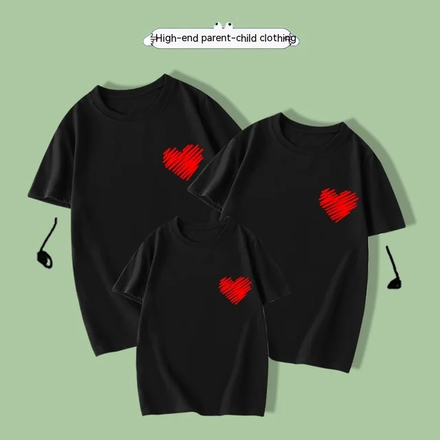 Cotton Short Sleeved Red Small Love Parent child Clothing Black - Shop at LoveMi