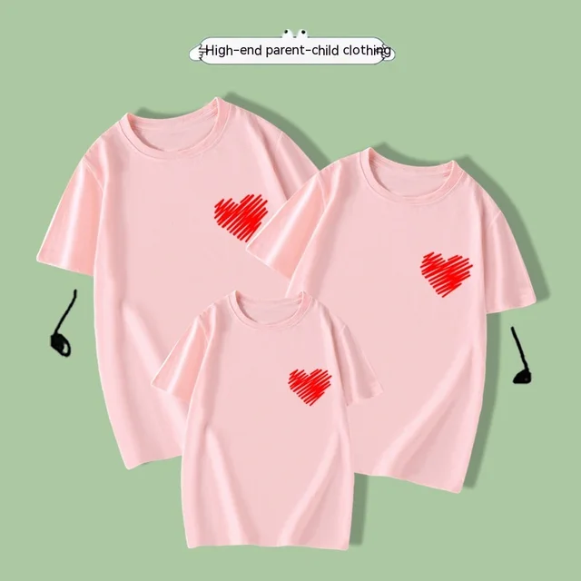 Cotton Short Sleeved Red Small Love Parent child Clothing Pink - Shop at LoveMi