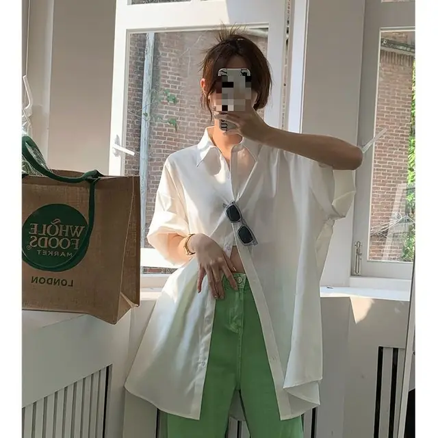 Lazy BF Style Polo Collar Sun Protection Shirt White - Shop at LoveMi