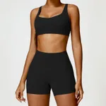 Winter Nude Feel Tight Yoga Suit High-waist Quick-drying Running Sports Workout Clothes - Bra Shorts Black