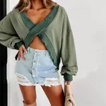 European And American V-neck Long Sleeve Loose And Figure Flattering Women's Clothing Sweater Winter - Green
