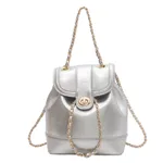 Women's Chain Backpack One Shoulder Retro Oily Bucket Bag - Silver