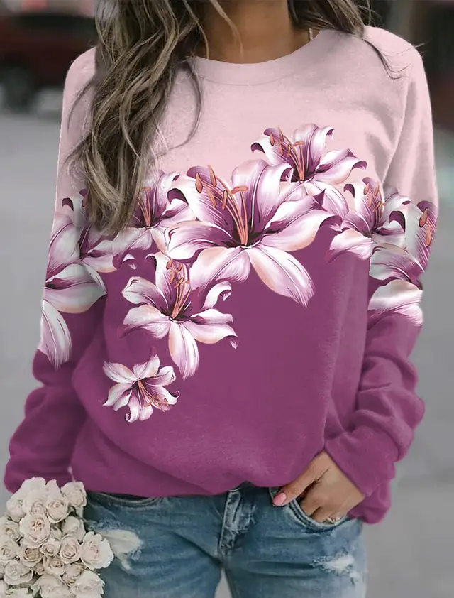 Women's Pullover Printed Sports Round Neck Long Sleeve 3V5Yyh0 - Shop at LoveMi