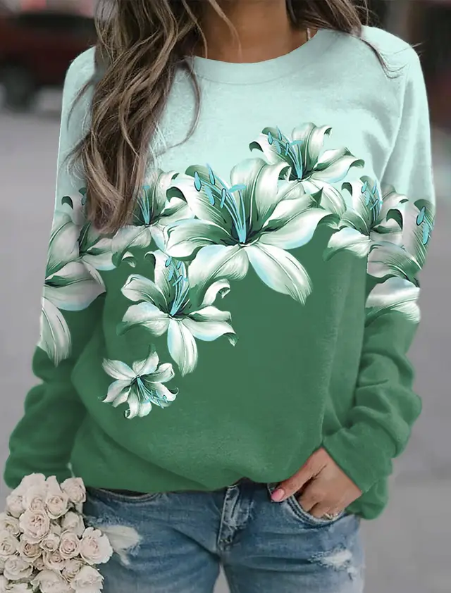 Women's Pullover Printed Sports Round Neck Long Sleeve 3V5Yyh4 - Shop at LoveMi