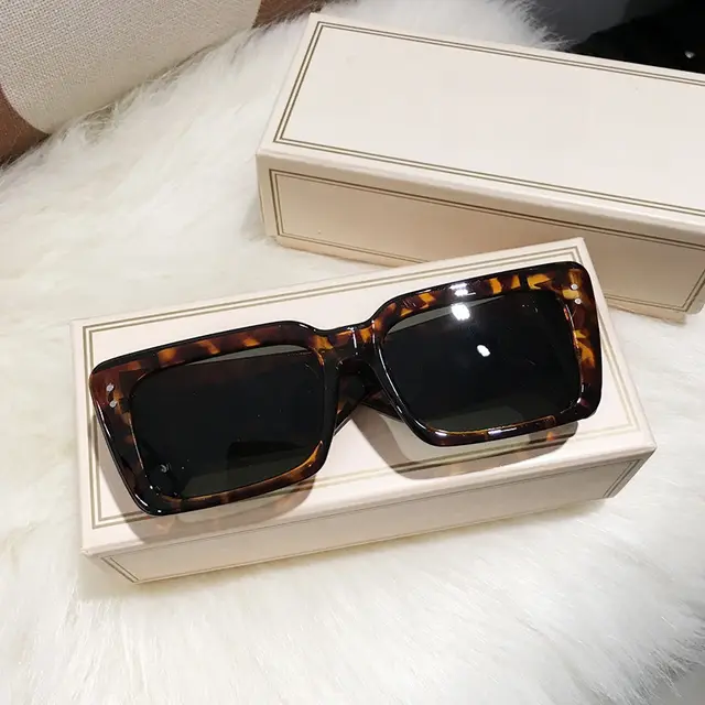 Men's And Women's Rectangular Large Frame Trendy Pink And Green Face looking Sunglasses Leopard Gray - Shop at LoveMi