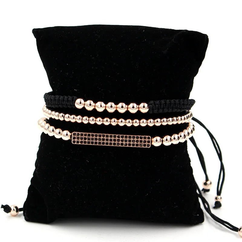 Micro Inlaid Zircon Long Copper Bead Woven Tassel Bracelet - Rose Gold