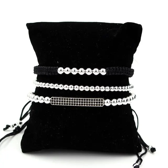 Micro Inlaid Zircon Long Copper Bead Woven Tassel Bracelet - Silver
