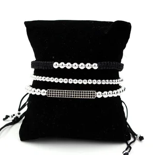 Micro Inlaid Zircon Long Copper Bead Woven Tassel Bracelet - Silver
