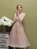 Super Fairy Mori Style Mid-length Small Dress - Light Orange Pink Full Zip