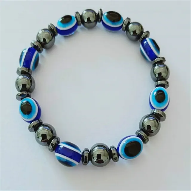 Colorful Flat Beads Black Stone Magnet Elastic Bracelet Blue - Shop at LoveMi