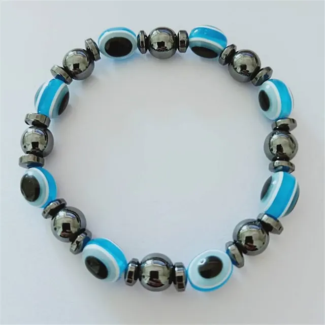 Colorful Flat Beads Black Stone Magnet Elastic Bracelet Light Blue - Shop at LoveMi