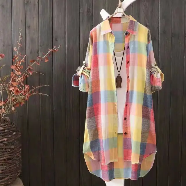 Korean Style Sun protection Clothing Shirt Women's Mid length Plus Size Camouflage Plaid - Shop at LoveMi